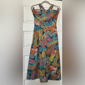 Caroline Constas Strapless Butterfly-Print Midi Dress